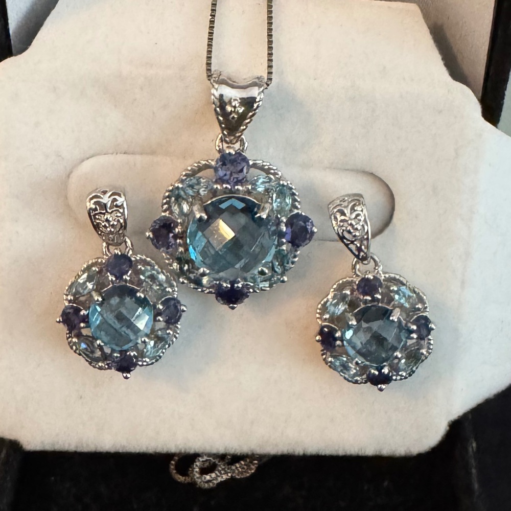 Sterling Silver Blue Topaz Necklace and Earring Set